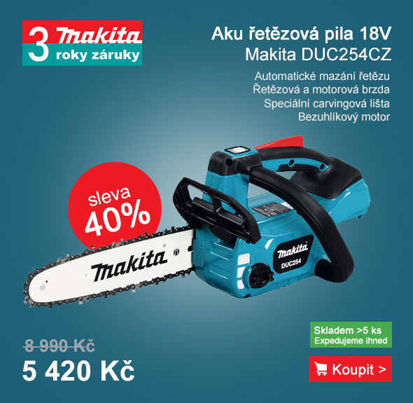 Aku řetězová pila carving bez aku, 18V Makita DUC254CZ