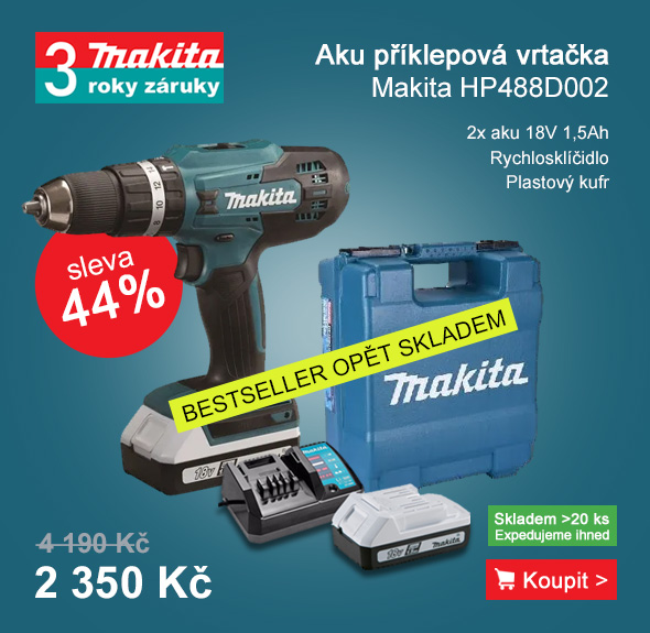 Aku příklepový šroubovák Li-ion 18V/2x1,5Ah G Makita HP488D002