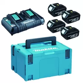 Sada 4 akumulátorů Li-ion 18V 3,0Ah + dvojnabíječka DC18RD + systainer Makita 197970-3