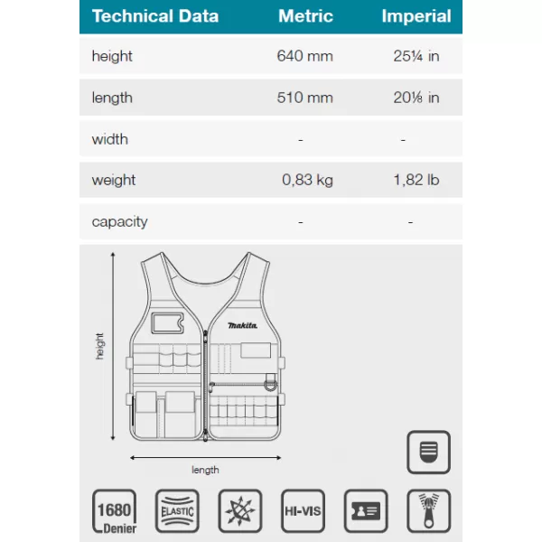 Pracovní vesta 510x640mm Makita E-15609