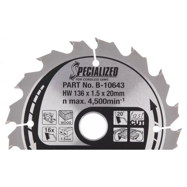 Kotouč pilový dřevo SPECIALIZED 136x1.5x20mm 16Z pro aku pily Makita B-10643