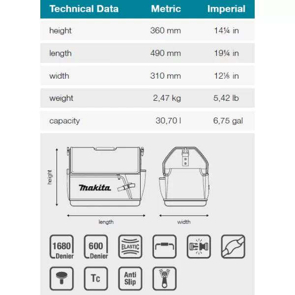 Brašna na nářadí 490x310x360mm Makita E-15419