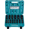 Sada nástrčných klíčů prodloužených čtyřhran 1/2" IMPACT BLACK 14 ks v plastovém kufru Makita E-16586