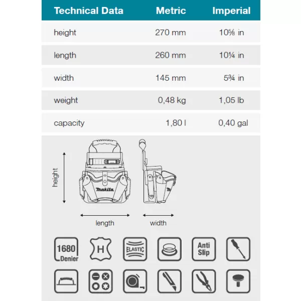 Brašna univerzální 260x145x270mm Makita E-15182