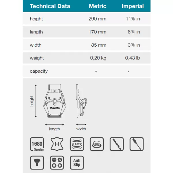 Brašna na aku vrtačku 170x85x290mm Makita E-15154