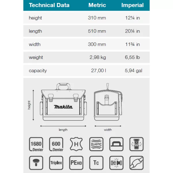 Brašna na nářadí 510x300x310mm Makita E-15388
