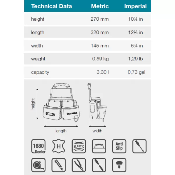 Taška se třemi kapsami 320x145x270mm Makita E-15207