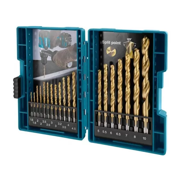 Sada vrtáků s válcovou stopkou do kovu HSS-TiN 19 ks v plastové krabičce Makita D-67527