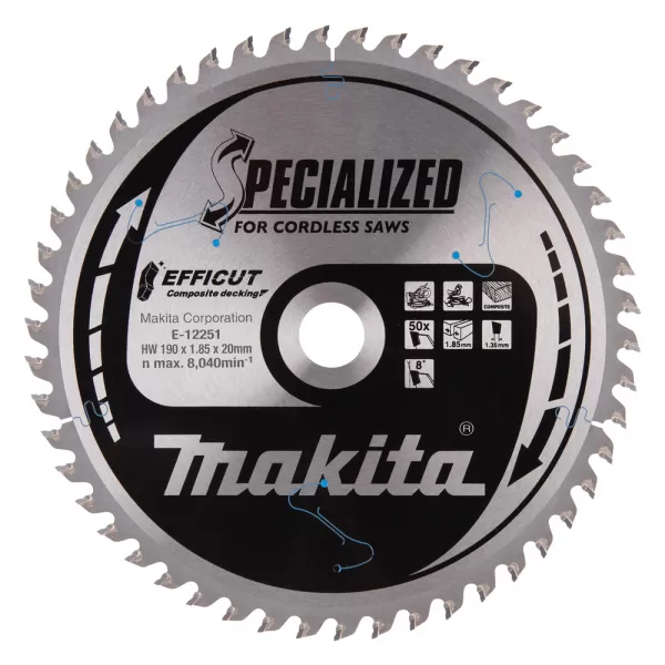 Kotouč pilový kompozitní dřevo Efficut 190x1.85x20mm 50Z Makita E-12251