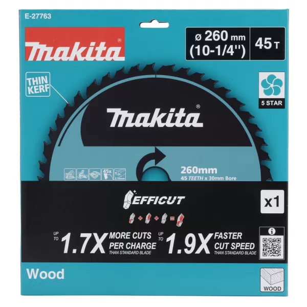 Kotouč pilový dřevo Efficut 260x2.15x30mm 45Z Makita E-27763