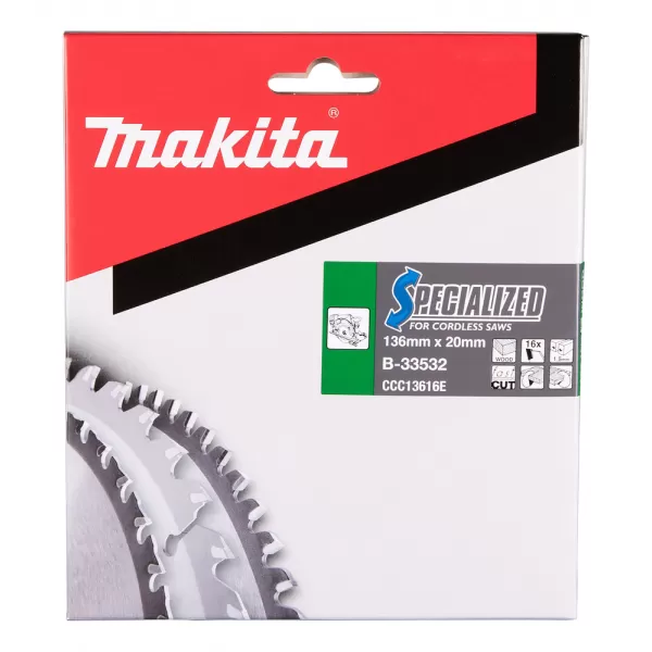 Kotouč pilový dřevo SPECIALIZED 136x1.5x20mm 16Z pro aku pily Makita B-33532