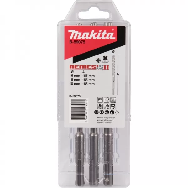 Sada vrtáků SDS-Plus čtyřbřité Nemesis II, 3 ks v plastové krabičce Makita B-59075