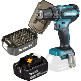Aku bezuhlíkový příklepový šroubovák 18V Makita DHP485Z - set baterie 5,0Ah + sada bitů E-00022