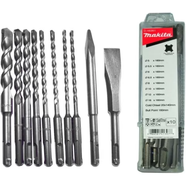 Sada vrtáků a sekáčů SDS-Plus 10 ks v plastové krabičce Makita D-46361