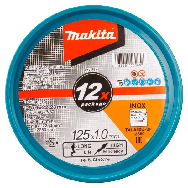 Kotouč řezný nerez 125x1,0x22,23mm A60U, 12ks Makita E-03040-12