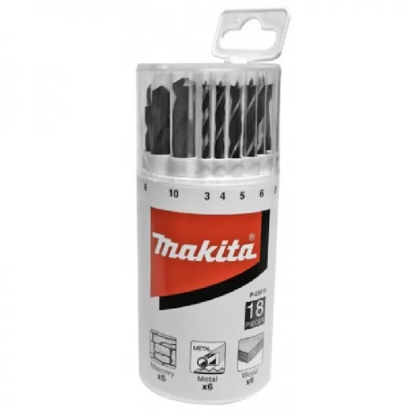 Sada vrtáků do kovu, dřeva, zdiva, 3-10mm 18ks Makita P-23818