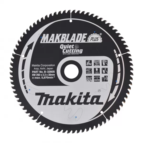 Kotouč pilový dřevo MAKBLADEplus 260x2,3x30mm 80Z Makita B-32605