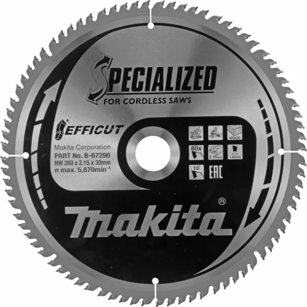 Kotouč pilový dřevo Efficut 260x2,15x30mm 80Z Makita B-67290