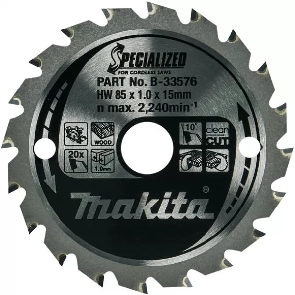 Kotouč pilový dřevo SPECIALIZED 85x1x15mm 20Z pro aku pily Makita B-33576