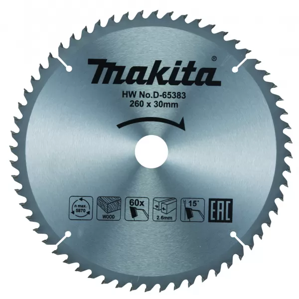 Kotouč pilový dřevo TCT 260x2,6x30mm 60Z Makita D-65383