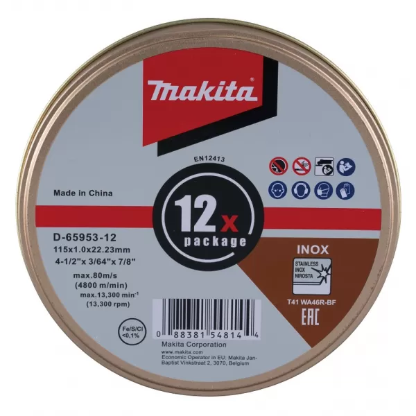 Kotouč řezný nerez 115x1,2x22,23mm, 12ks Makita D-65953-12