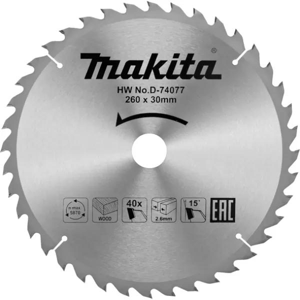 Kotouč pilový dřevo TCT 260x2,6x30mm 40Z pro MLT100 Makita D-74077