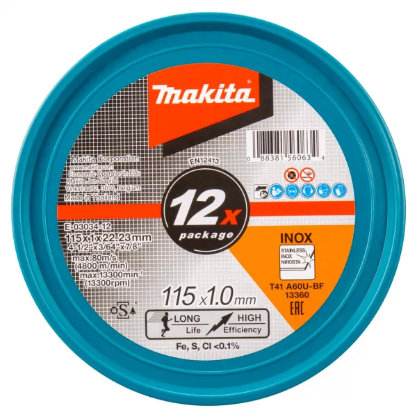 Kotouč řezný nerez 115x1,0x22,23mm A60U, 12ks Makita E-03034-12