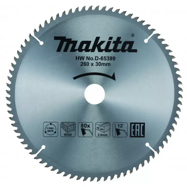Kotouč pilový dřevo TCT 260x2,6x30mm 80Z Makita D-65399