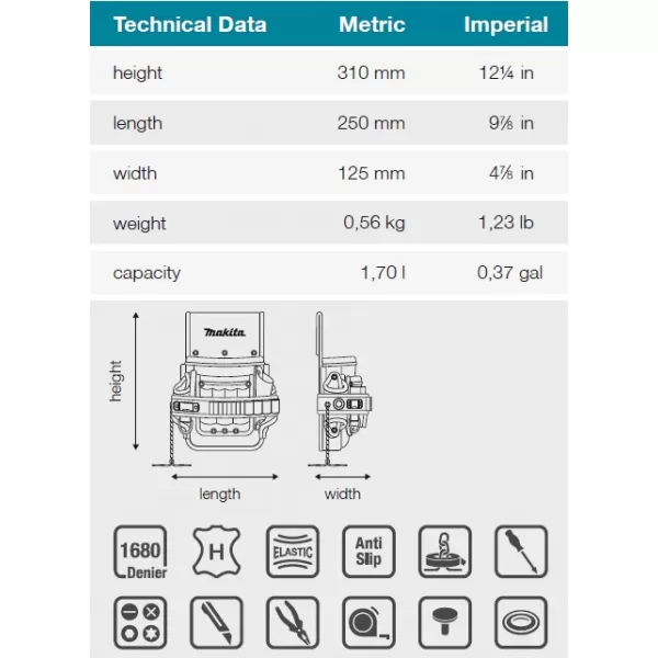 Brašna pro elektrikáře 250x125x310mm Makita E-05181