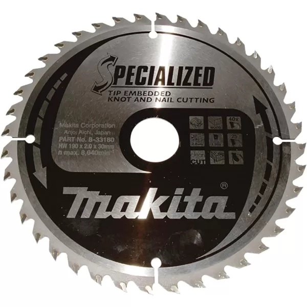 Kotouč pilový dřevo SPECIALIZED se zapuštěnými zuby 190x2x30mm 40Z Makita B-33180