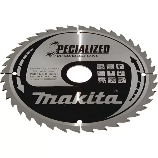 Kotouč pilový dřevo SPECIALIZED 190x2x30mm 40Z pro aku pily Makita B-32976