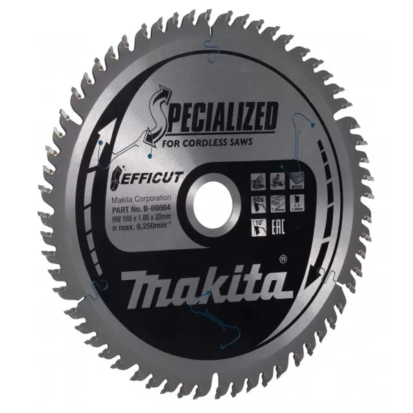 Kotouč pilový dřevo Efficut 165x1,85x20mm 60Z Makita B-69864