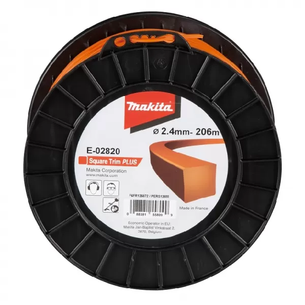 Struna nylonová Plus 2,4mm, 206m, oranžová, hranatá Makita E-02820