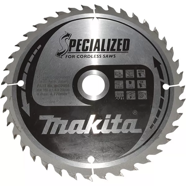Kotouč pilový dřevo SPECIALIZED 165x1,6x20mm 40Z pro aku pily Makita B-32954
