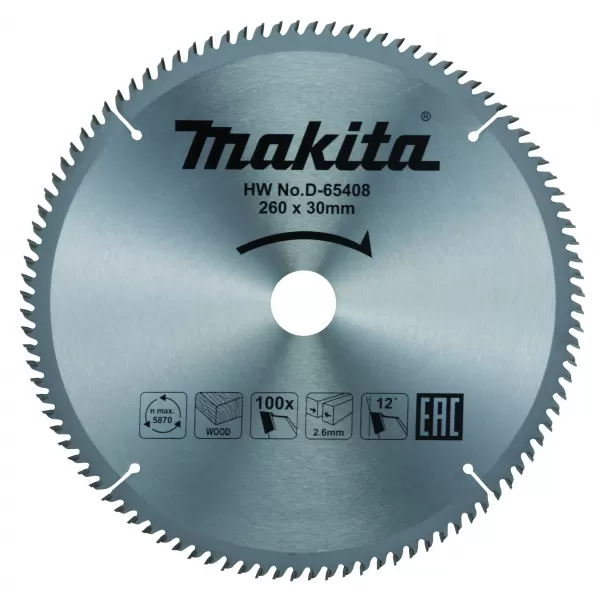Kotouč pilový dřevo TCT 260x2,6x30mm 100Z Makita D-65408