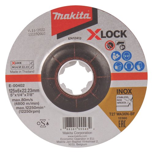 Kotouč brusný nerez X-Lock 125x6x22,23mm Makita E-00402