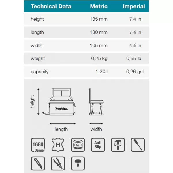 Brašna pro tesaře 180x105x185mm Makita E-05197